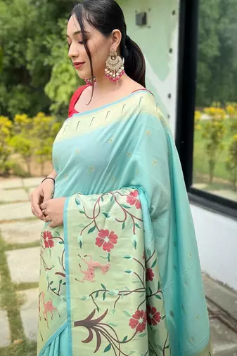 Sky blue art silk  woven saree