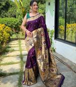 Wine art silk  woven saree