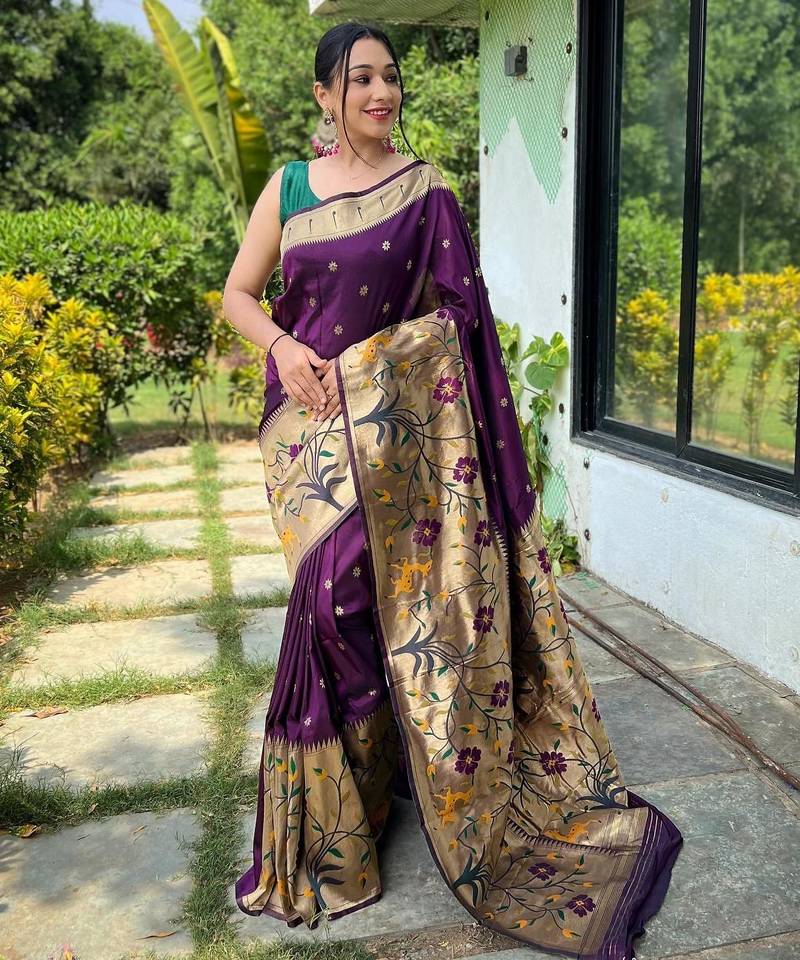 Wine art silk  woven saree