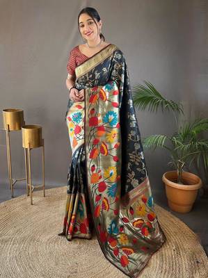 Black art silk  woven saree 1