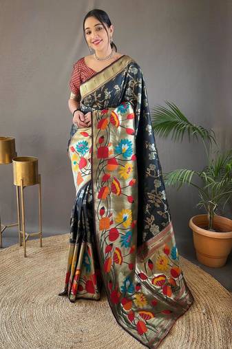 Black art silk  woven saree