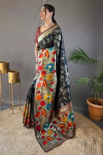 Black art silk  woven saree