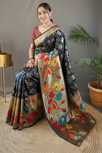 Black art silk  woven saree