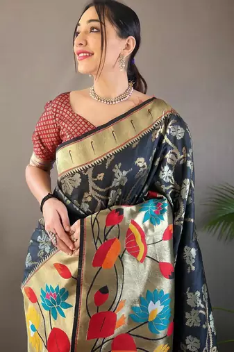 Black art silk  woven saree