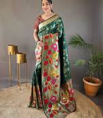 Dark green art silk  woven saree