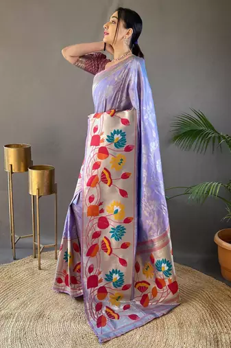 Lavender art silk  woven saree