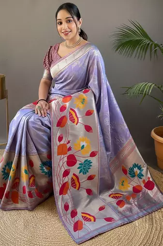 Lavender art silk  woven saree