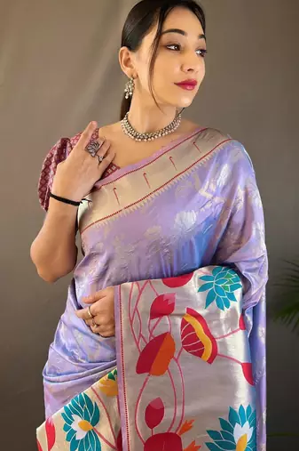 Lavender art silk  woven saree