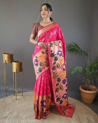Pink art silk  woven saree 1