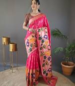 Pink art silk  woven saree