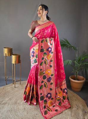 Pink art silk  woven saree 2