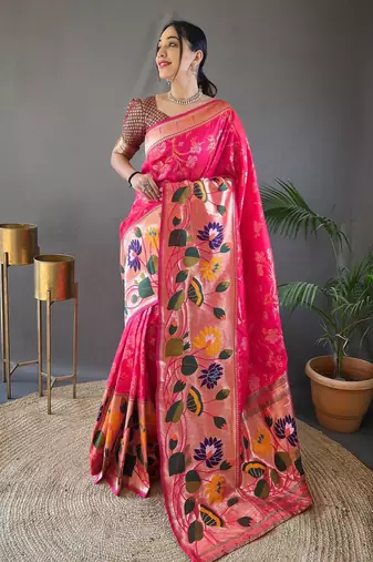 Pink art silk  woven saree
