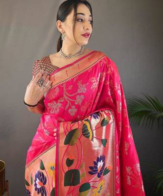 Pink art silk  woven saree 4