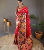 Red art silk  woven saree