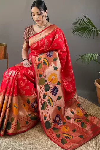Red art silk  woven saree