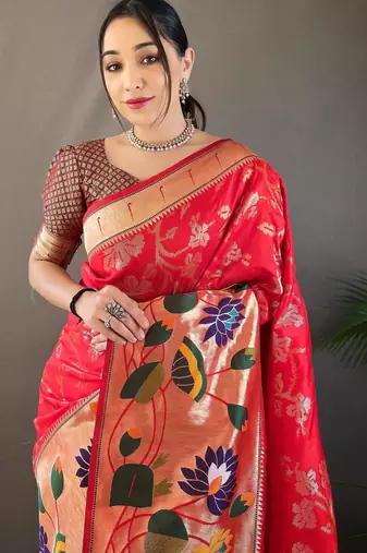 Red art silk  woven saree