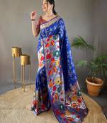 Royal blue art silk  woven saree