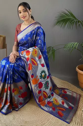 Royal blue art silk  woven saree
