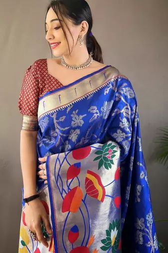 Royal blue art silk  woven saree