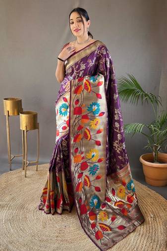 Wine art silk  woven saree