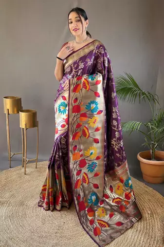Wine art silk  woven saree