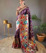 Wine art silk  woven saree