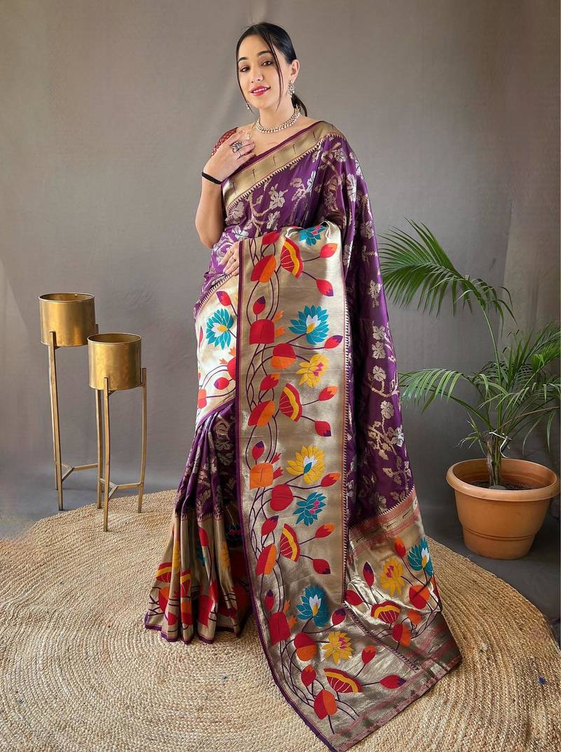 Wine art silk  woven saree