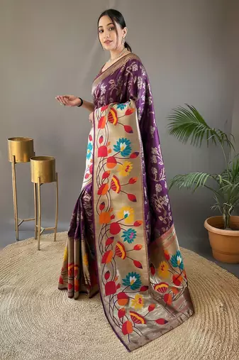 Wine art silk  woven saree