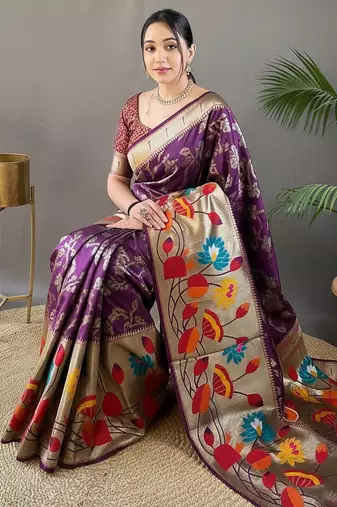 Wine art silk  woven saree