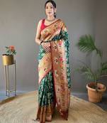 Dark green art silk  woven saree