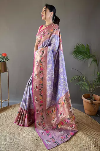 Lavender art silk  woven saree
