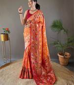 Orange art silk  woven saree