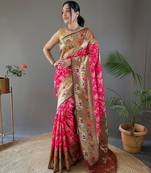 Pink art silk  woven saree