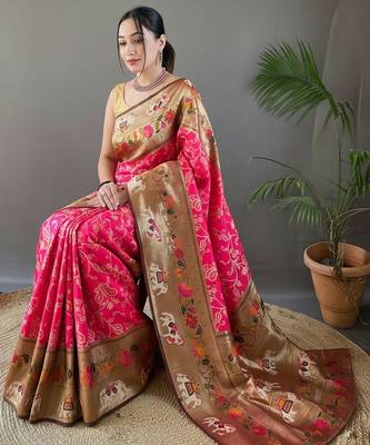 Pink art silk  woven saree 3