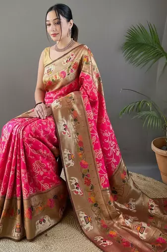 Pink art silk  woven saree