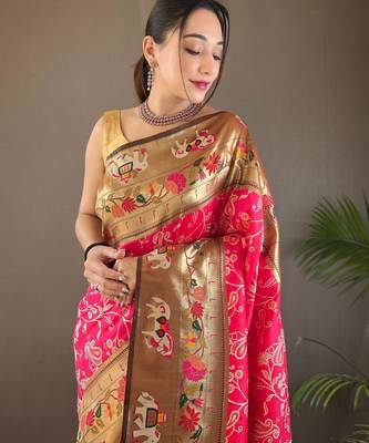 Pink art silk  woven saree 4