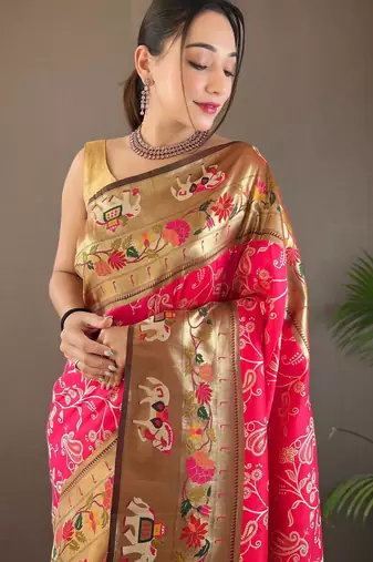 Pink art silk  woven saree
