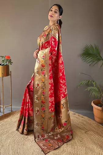 Red art silk  woven saree