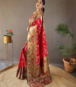 Red art silk  woven saree