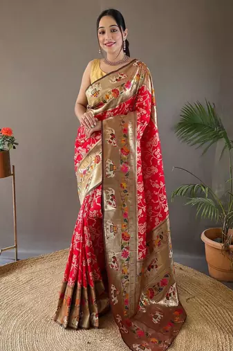 Red art silk  woven saree