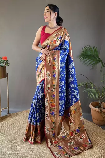 Royal blue art silk  woven saree