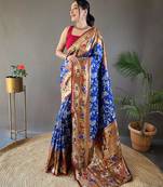 Royal blue art silk  woven saree