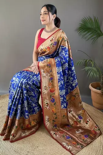 Royal blue art silk  woven saree