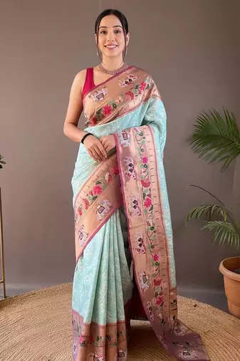Sky blue art silk  woven saree