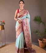 Sky blue art silk  woven saree