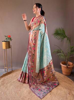 Sky blue art silk  woven saree 2
