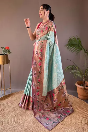 Sky blue art silk  woven saree