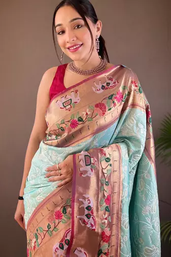 Sky blue art silk  woven saree