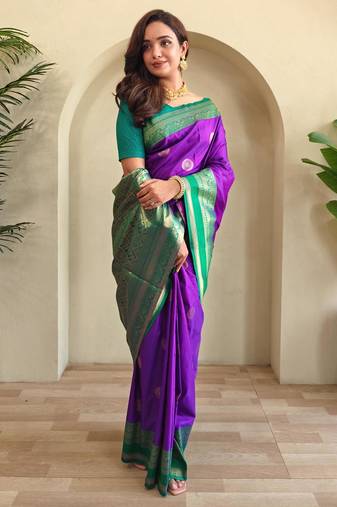 Purple art silk  woven saree