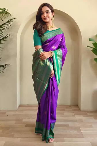 Purple art silk  woven saree